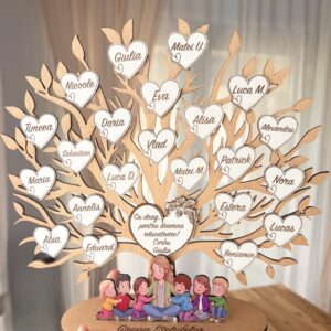 Cadou Sfârșit de An Școlar – Copacul cu Inimi Personalizate din Lemn